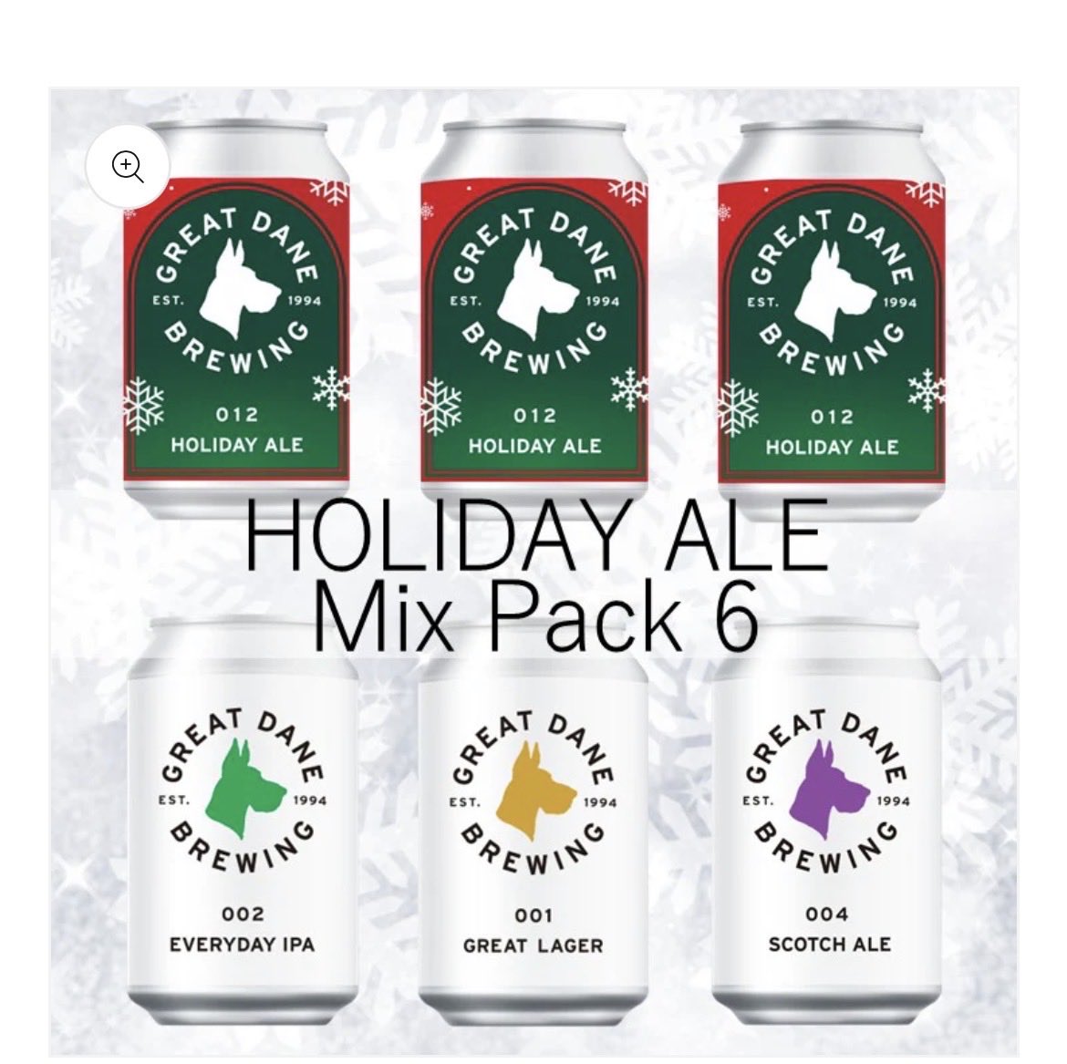 HOLIDAY ALE Mix Pack 6 
¥3,405
オンラインショップで販売中！

グレートデーンの定番ホワイトラベル3種類のビールとホリデーシーズン限定の「HOLIDAY ALE」を詰め合わせました。

shop.greatdanebrewing.jp/products/holid…