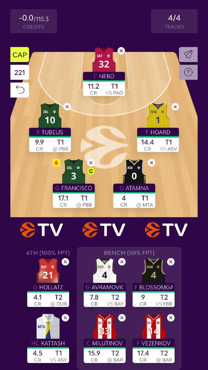 Axooooont's tweet image. #EuroLeagueFantasy round 15 team!!

Thanks🤝 luwawu, Faried, Nunn 
Welcome💪🏻hoard, nebo , Francisco 
Coach: Kattash