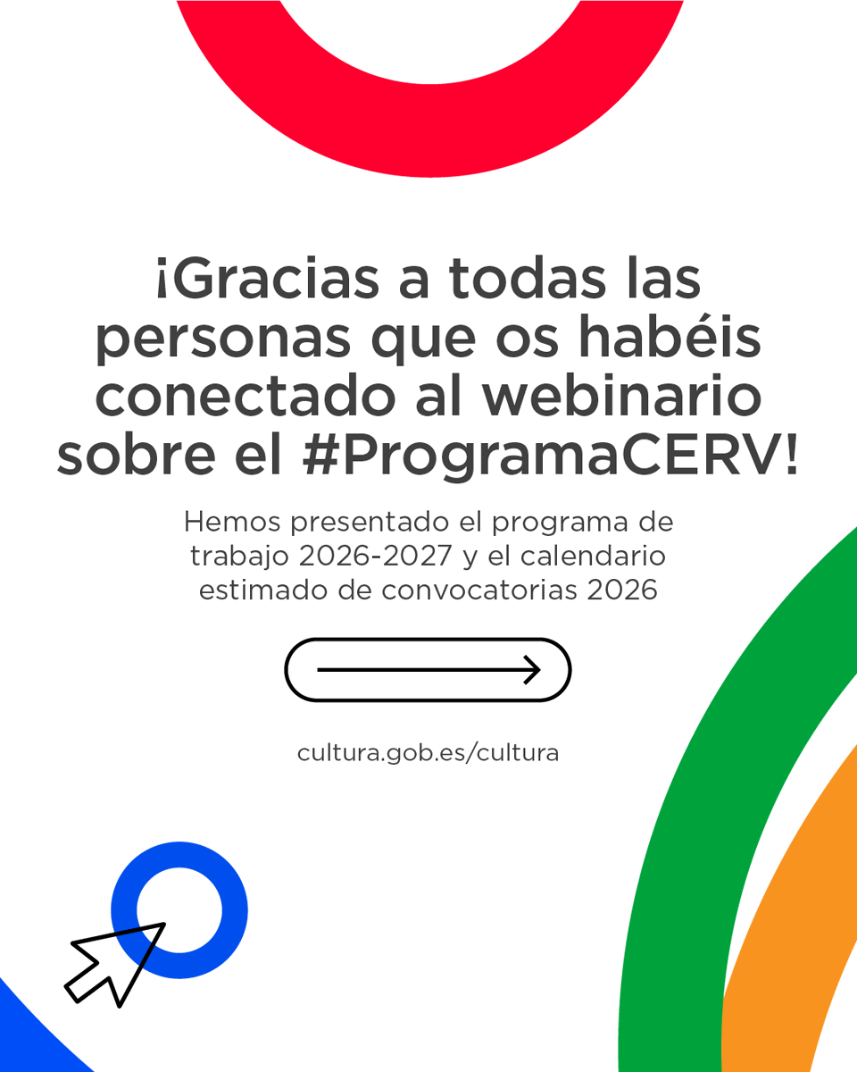 PuntoEuropeoES's tweet photo. ¡Gracias a todas las personas que os habéis conectado al webinario sobre el #ProgramaCERV! Hemos resuelto dudas sobre consorcio, solicitud, documentación y aspectos económicos y hemos presentado el programa de trabajo 2026-2027 y el calendario estimado de convocatorias 2026. 💬✨ https://t.co/EMDt3zkfDO