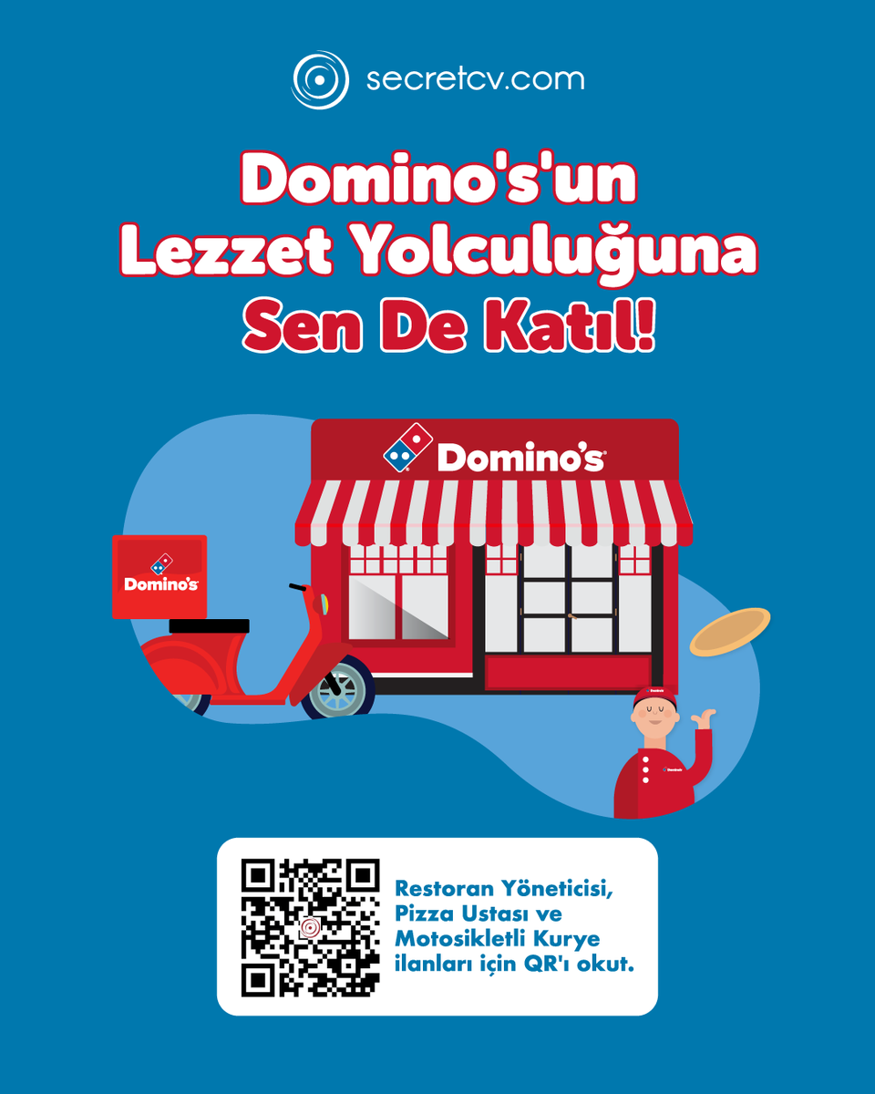 secretcvcom's tweet photo. Domino’s ekibine katılmak isteyenler için yeni fırsatlar yayında! Enerjisi yüksek bir çalışma ortamı ve güçlü bir marka deneyimi seni bekliyor.

Hemen başvurun, ekibe katılın!🍕✨

Açık pozisyonlar için QR kodunu okutabilir veya https://t.co/IyA0RMeVdf’dan başvuru yapabilirsiniz. https://t.co/RhJO3msaO9
