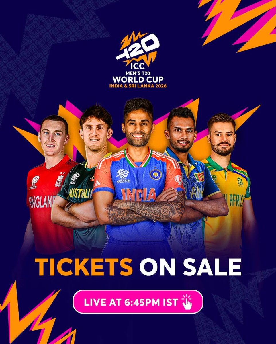 tech_flames's tweet image. 🏏 T20 World Cup 2026 Ticket Alert! 🎟️🔥

📣 Tickets for the ICC Men’s T20 World Cup 2026 (India &amp;amp; Sri Lanka)
⏰ Go LIVE today at 6:45 PM IST
🌍 Massive demand expected — set your reminders!
Which match are you trying for first? 🤔👇
#T20WorldCup2026 #Cricket #techflames