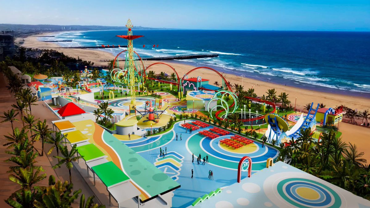 Inako_Yolwa's tweet photo. The eThekwini Municipality has announced grand plans for a breath-taking R1 billion amusement park development at the former Durban Funworld site, with completion targeted for 2027. 
The project is expected to create approximately 900 construction jobs and over 500 permanent jobs in operations, hospitality, technical services and entertainment programming.
The development will introduce new world-class attractions, including the Lightning Roller Coaster, Disko 24, Vertical Swing, and a 1 500 square metre Virtual Reality Theme Park with more than 160 interactive games and global e-sports activations.