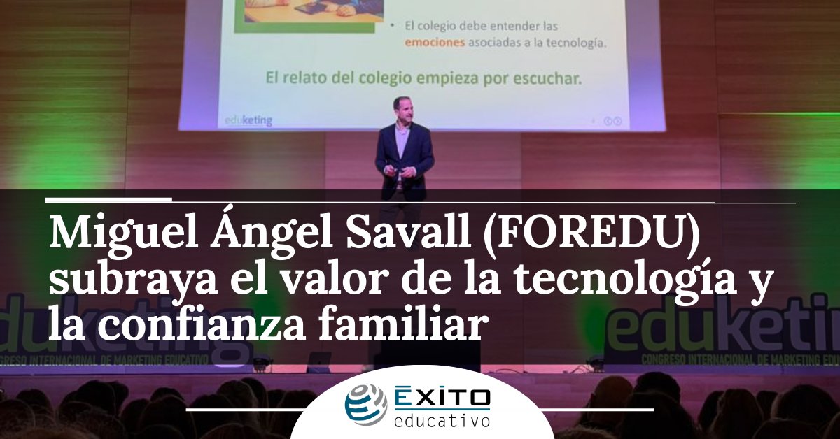 En Eduketing 2025, Miguel Ángel Savall, CEO de FOREDU, destacó la importancia de la tecnología y la confianza familiar para fortalecer la identidad educativa. 

🔗 exitoeducativo.net/miguel-angel-s…

#Eduketing2025 #Educación #TransformaciónDigital #ConfianzaFamiliar #IdentidadEducativa