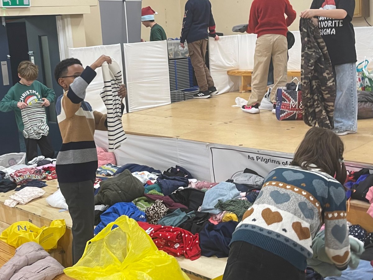 StMaryB17's tweet photo. #Prefects are organising our clothes donations for St. Vincent De Paul charity. Thank you to #Y5 and #Y6. We have received so many donations. #Catholiclife #Corporalactsofmercy @PrimaryTolkien https://t.co/FKAoX8Memv