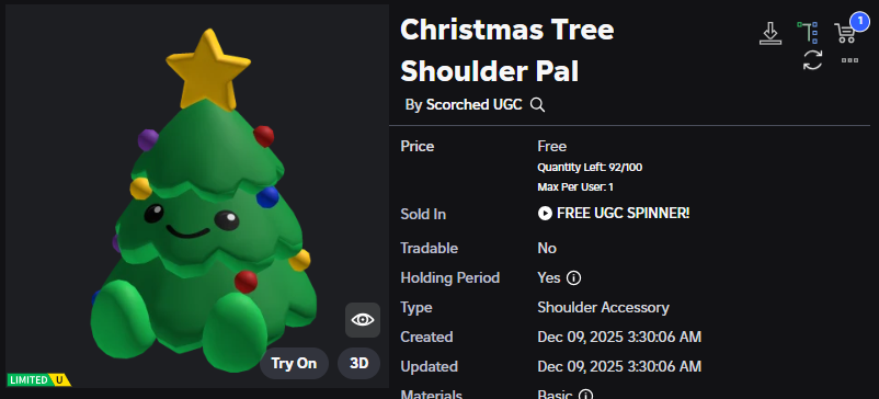 Xh0PlUgc's tweet image. 🔴New limited item &amp;lt;&amp;lt; FREE UGC SPINNER &amp;gt;&amp;gt;

📦Stock: 100
❗How to get it: You will need to get it through the roulette.

➡️roblox.com/catalog/121592…
➡️roblox.com/games/16542835…

#Roblox #RobloxDev #RobloxFreeUGC #RobloxUGCLimited