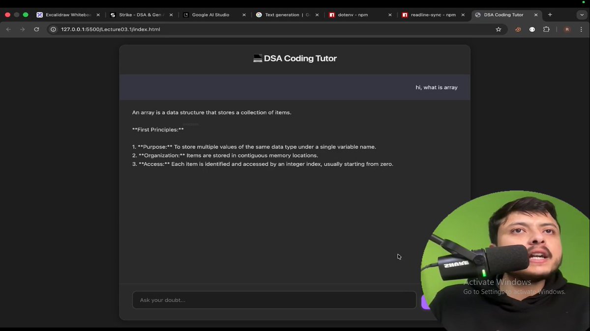 anjan0130's tweet image. Built my first chatbot today!
Learned autosave history, readline-sync, and system instructions.
Leveling up step by step 🚀🤖 #GenAI #CodingJourney 

@rohit_negi9