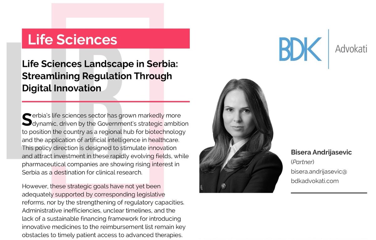 The first edition of The Legal Industry Reviews: Serbia has been released. Our head of the Life Sciences and Healthcare practice Bisera Andrijašević contributed to this debut issue with an article focused on applied law in the Life Sciences sector. 
 
bdkadvokati.com/bdk-advokati-c…