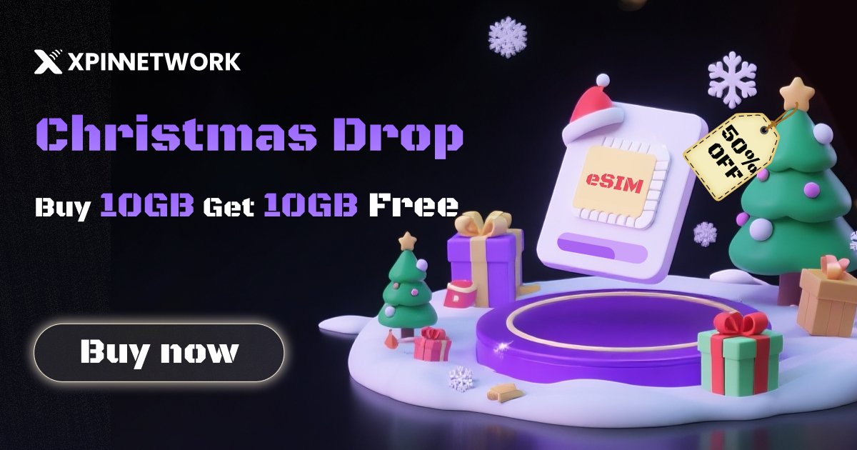 XPINNetwork's tweet image. 🎄XPIN Freedata Christmas Drop starts NOW!

eSIM Christmas Flash Sale — 50% OFF!
❎ No roaming fees
❎ No drama
✅ Just vibes and signal 🙌
Just pack your bags and leave EVERYTHING else to XPIN.

🚀Special Package：
Purchase a 10GB plan and walk away with 20GB instead! 🔥

149…