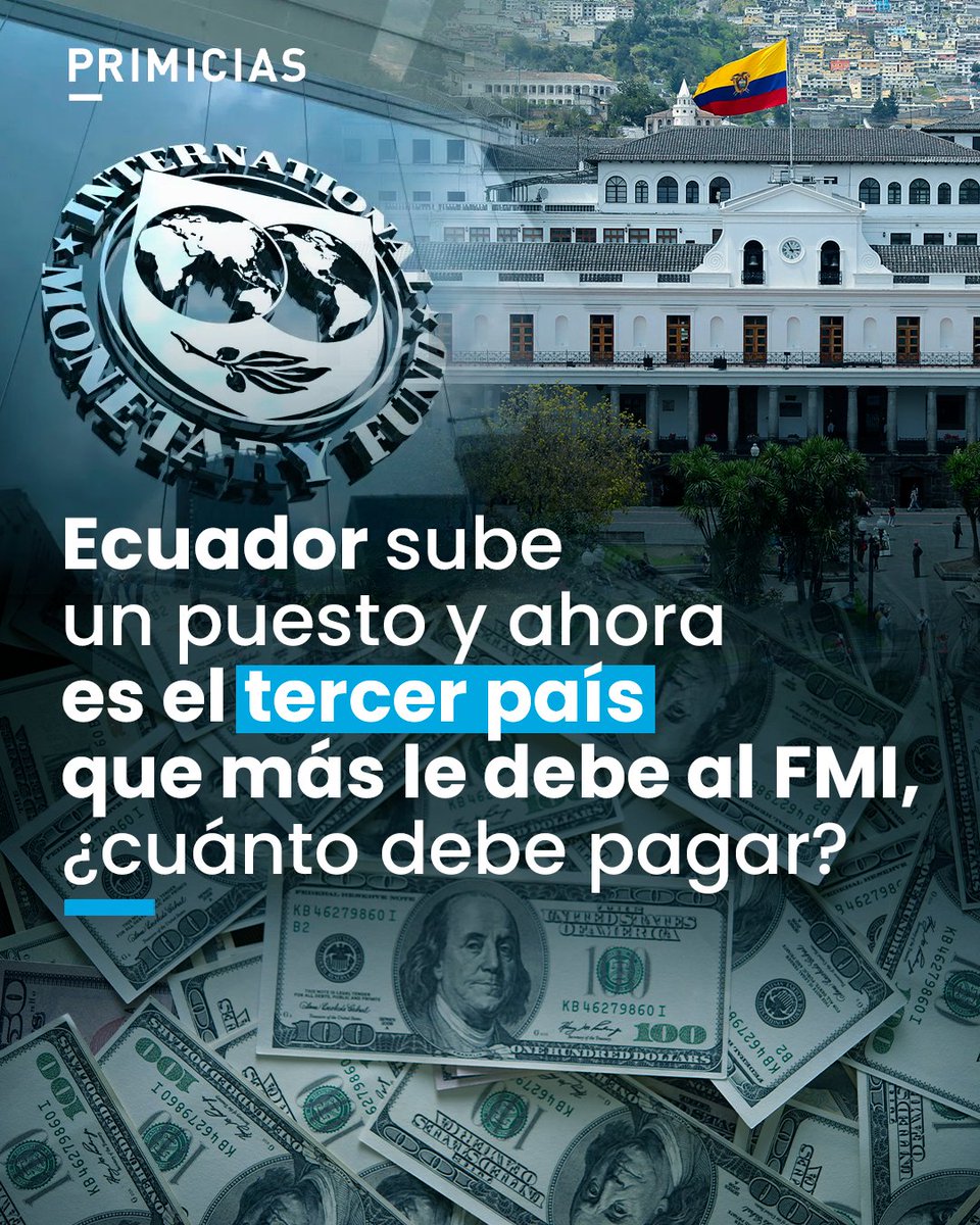 Ecuador está por detrás de Argentina y Ucrania en el top de países que más dinero le deben al FMI. El actual programa de crédito, firmado en el Gobierno de Daniel Noboa, culminará en 2028. prim.ec/kcPP50XHf36
