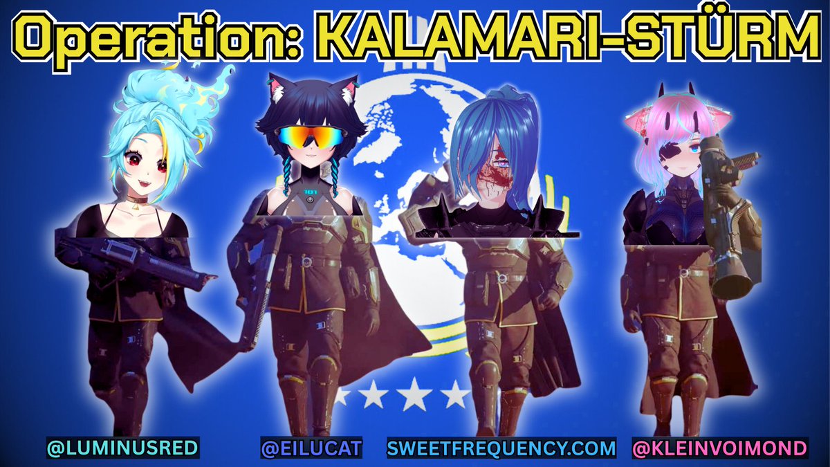 SweetFreqVT's tweet image. Helldivers 2 collab &amp;amp; Model debut tonight!

We are crushing some xeno's scum today! (11th December) at 6PM EST with @LuminusRed @eilucat @voimond and a few surprise guests! make sure to come by &amp;lt;3 

We are also potentially expecting a Helldivers 2 update during this, if it…