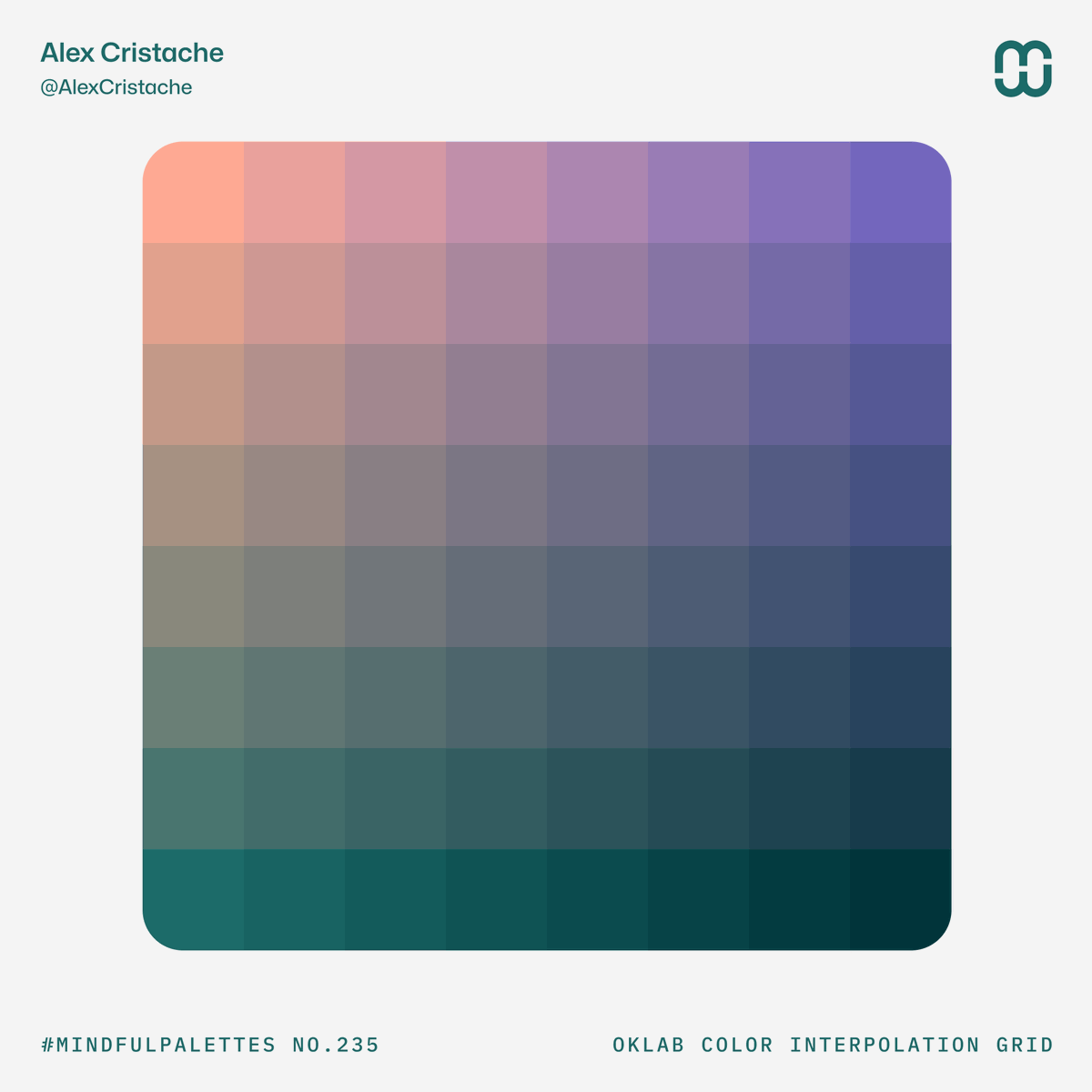 AlexCristache's tweet photo. Here are 2 #OKLAB based color interpolation grids to help you extend the range of the #MindfulPalettes no. 235 color palette. https://t.co/RZIBAc2mns