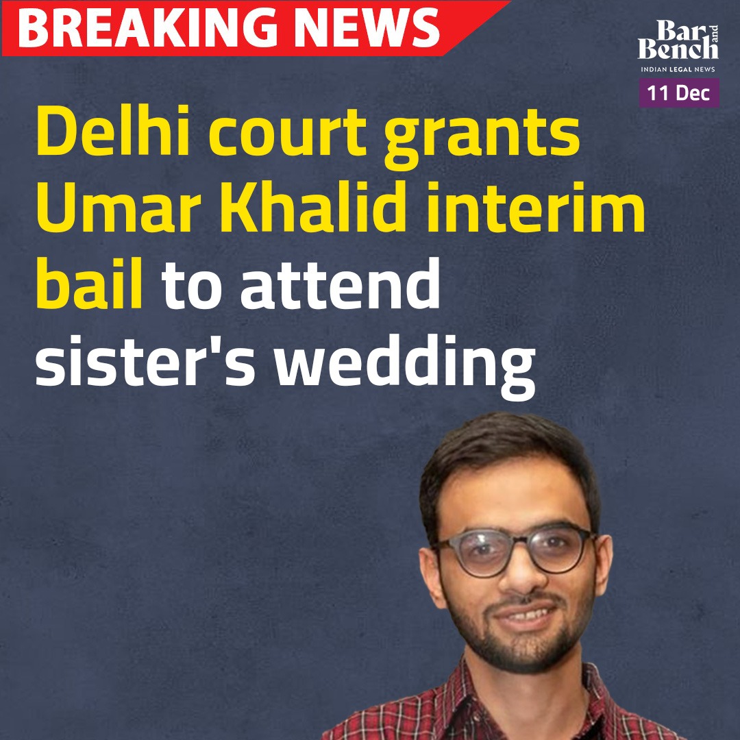 #BreakingNews
Delhi court grants Umar Khalid interim bail to attend sister's wedding

Read more: barandbench.com/news/litigatio…