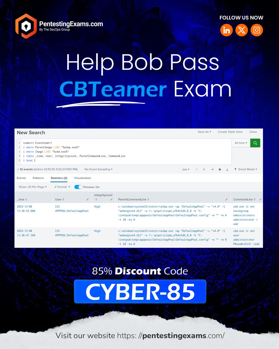 TheSecOpsGroup's tweet image. 🚨 𝗖𝗕𝗧𝗲𝗮𝗺𝗲𝗿 𝗖𝗵𝗮𝗹𝗹𝗲𝗻𝗴𝗲 𝗔𝗹𝗲𝗿𝘁! 🚨

𝑻𝒐𝒑 𝟯 𝒄𝒐𝒓𝒓𝒆𝒄𝒕 𝒂𝒏𝒔𝒘𝒆𝒓𝒔 𝒊𝒏 𝒕𝒉𝒆 𝒄𝒐𝒎𝒎𝒆𝒏𝒕𝒔 👇 𝒘𝒊𝒍𝒍 𝒓𝒆𝒄𝒆𝒊𝒗𝒆 𝒕𝒉𝒆 𝑪𝑩𝑻𝒆𝒂𝒎𝒆𝒓 𝒆𝒙𝒂𝒎 𝒇𝒐𝒓 𝑭𝑹𝑬𝑬!
𝑵𝒐 𝒍𝒖𝒄𝒌? 𝑵𝒐 𝒘𝒐𝒓𝒓𝒊𝒆𝒔! 🎉 Applying CYBER-85 code secures you 85%…