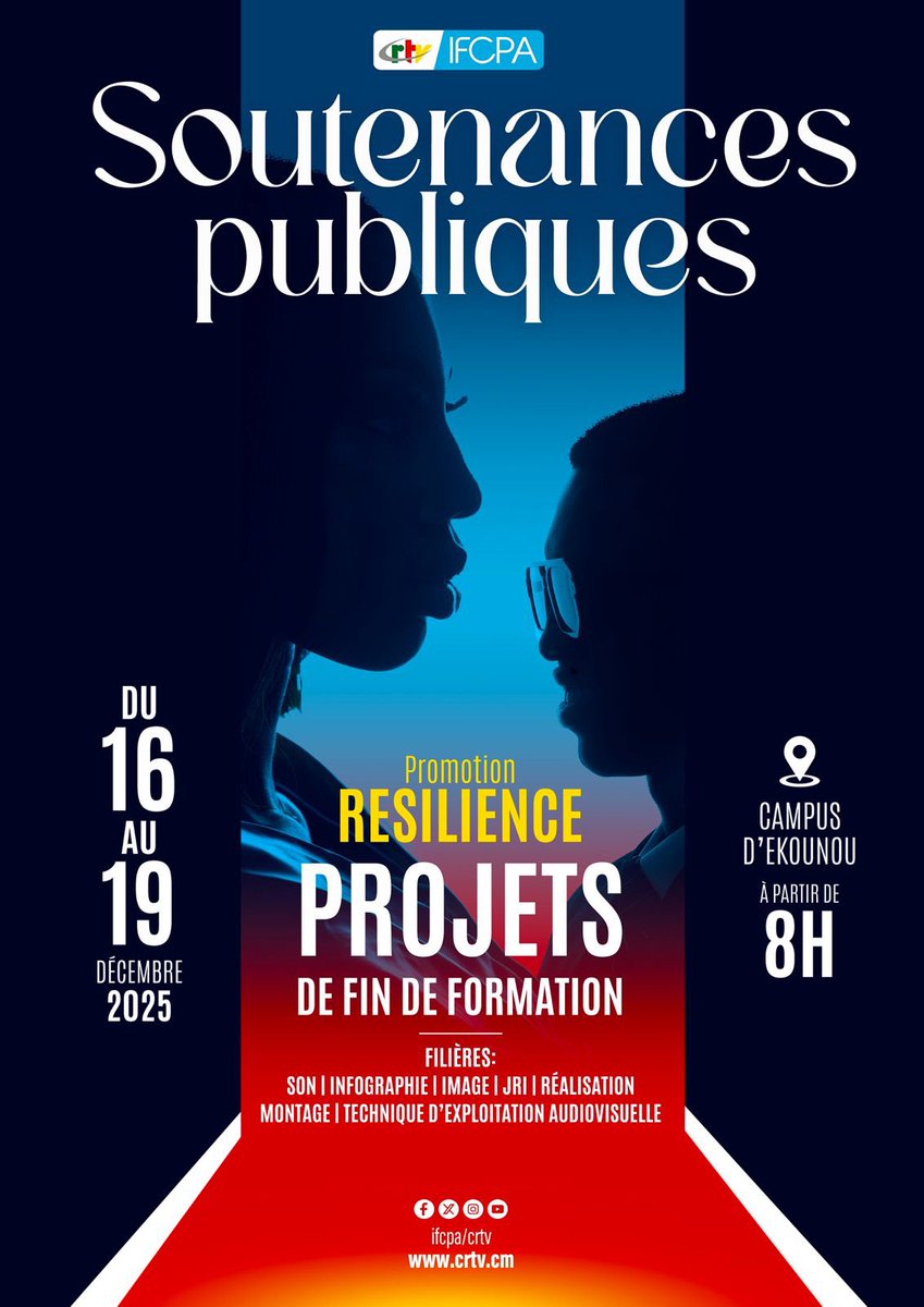 🎓✨ Les soutenances IFCPA/CRTV 2025 sont lancées !
Du 16 au 19 décembre, nos apprenants présentent leurs projets au Campus d’Ekounou.
Un moment pour découvrir leur passion et leur potentiel.

#Soutenances2025 #IFCPA #CRTV #Excellence