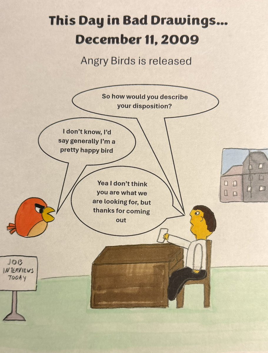 tdibd2023's tweet photo. This day in bad drawings, 2009: Angry Birds is released #ThisDayInHistory #History #OTD #Games #Apps #Birds #AngryBirds #Pigs #Timekiller #SmartPhones #JobInterview #HistoricalHumor #Humor #Comic #TDIBD https://t.co/aPt9Qa5t9n