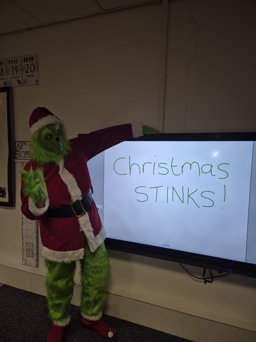 The office was very busy this morning and we have only just been able to look at last nights cctv.  The Grinch has been very rude writing on Year 1 whiteboard.

We must catch the Grinch!