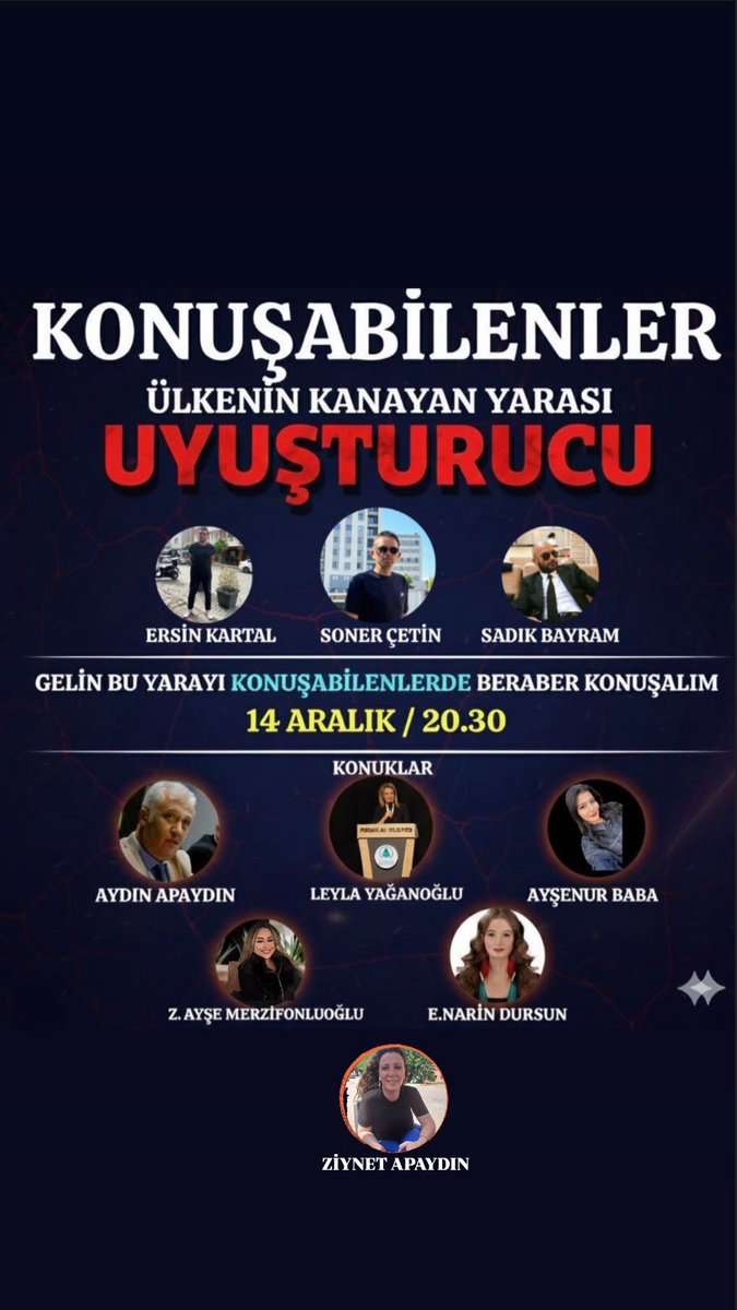 Bu pazar kimseye söz vermeyin…!!Siyaset üstü bir konuyu konuya hakim olanlarla konuşacağız evlerimizin içerisine kadar giren bu illet ile mücadelede kendi alanlarında büyük işler başarmış insanlar ile bu konuyu masaya yatıracağız. Herkes davetlidir bu haftaki konuklarımız:
Sayın