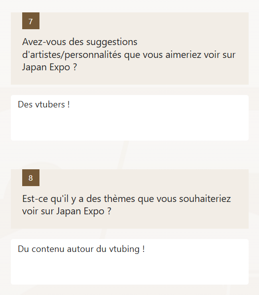 Il est temps de demander plus de contenu #vtuber à Japan Expo !

N'hésitez pas à remplir le questionnaire vous aussi~ 
#vtuberfr