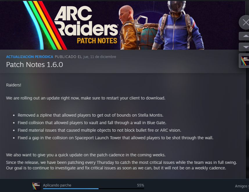 Parche de Jueves en arc raiders 
#arcraiders