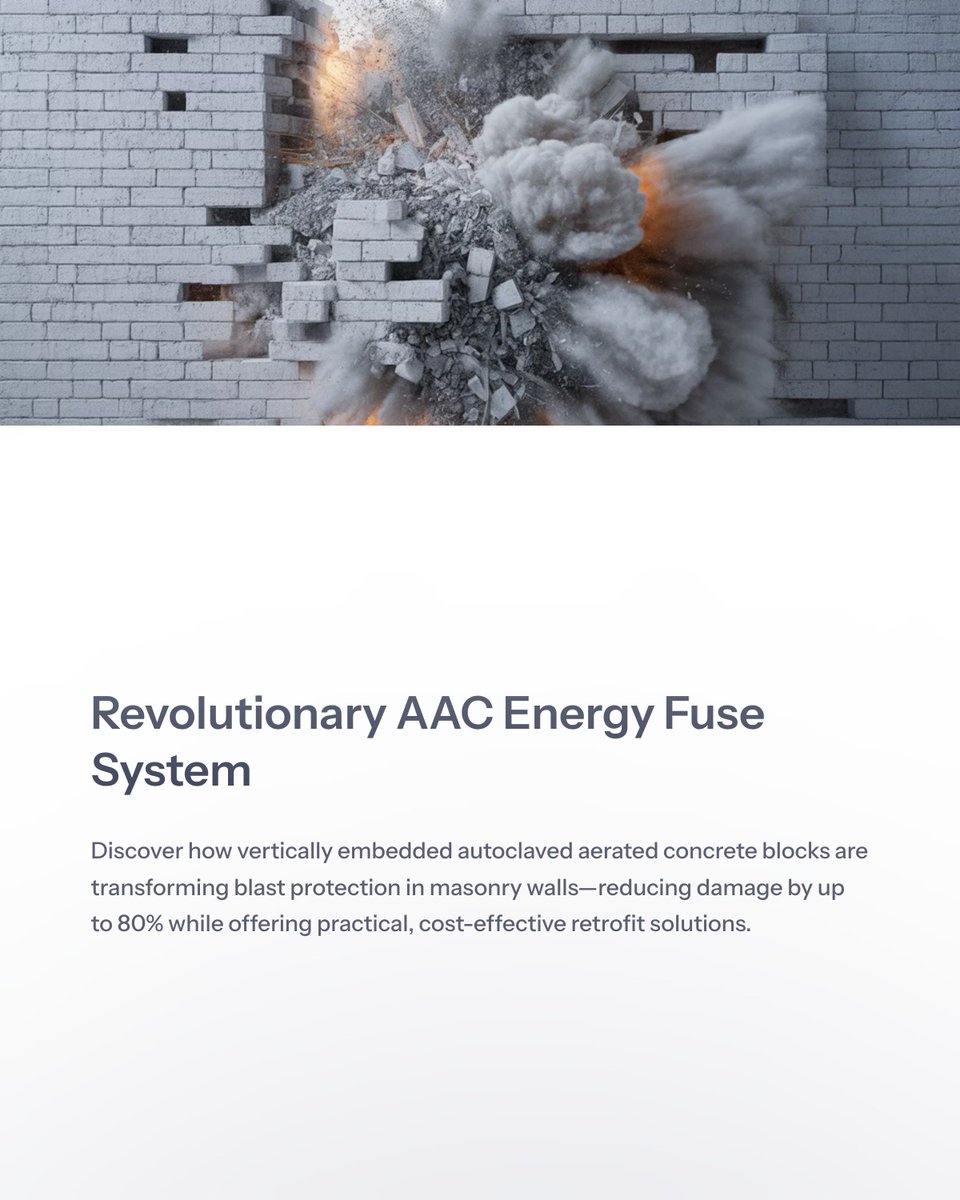 flavio_stochino's tweet photo. Proud to share our new Engineering Structures paper on a modular AAC-based energy fuse that boosts the blast resilience of masonry infill walls. A lightweight, replaceable, and retrofit-friendly solution for safer structures.
🔗 https://t.co/WuEGX86YrM
#BlastEngineering https://t.co/kfBa10aF5Q