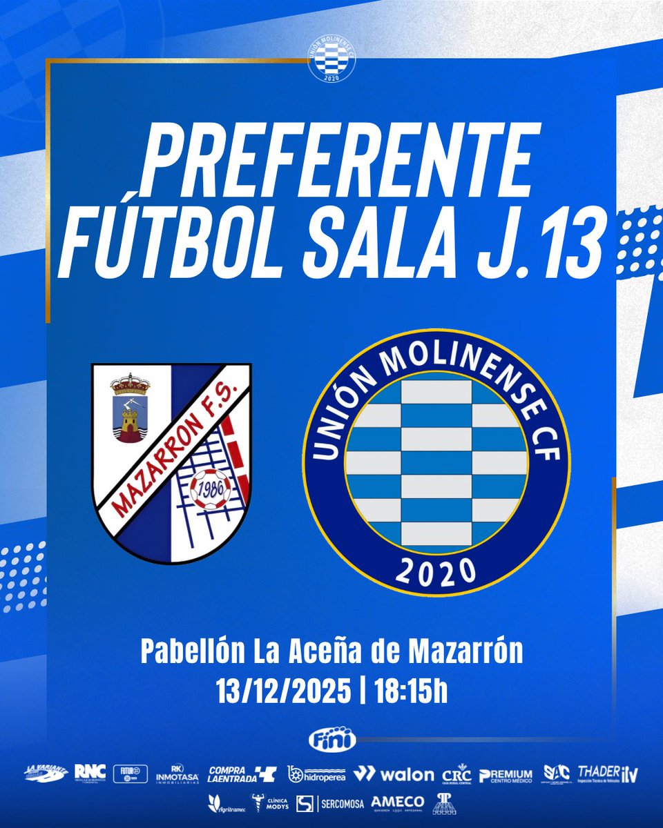 𝐉.𝟏𝟑 #𝐏𝐫𝐞𝐟𝐞𝐫𝐞𝐧𝐭𝐞𝐅𝐒 🏆|

¡𝐇𝐎𝐑𝐀𝐑𝐈𝐎 𝐂𝐎𝐍𝐅𝐈𝐑𝐌𝐀𝐃𝐎! ⌚️

⚔️ CD Mazarrón FS 
📍 Pabellón La Aceña de Mazarrón
🗓️ Sábado 13/12
🕡 18:15h

#MazarrónMolinense