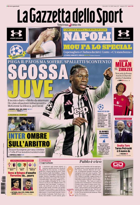 Front Page La Gazzetta dello Sport, Thursday 11 December 2025