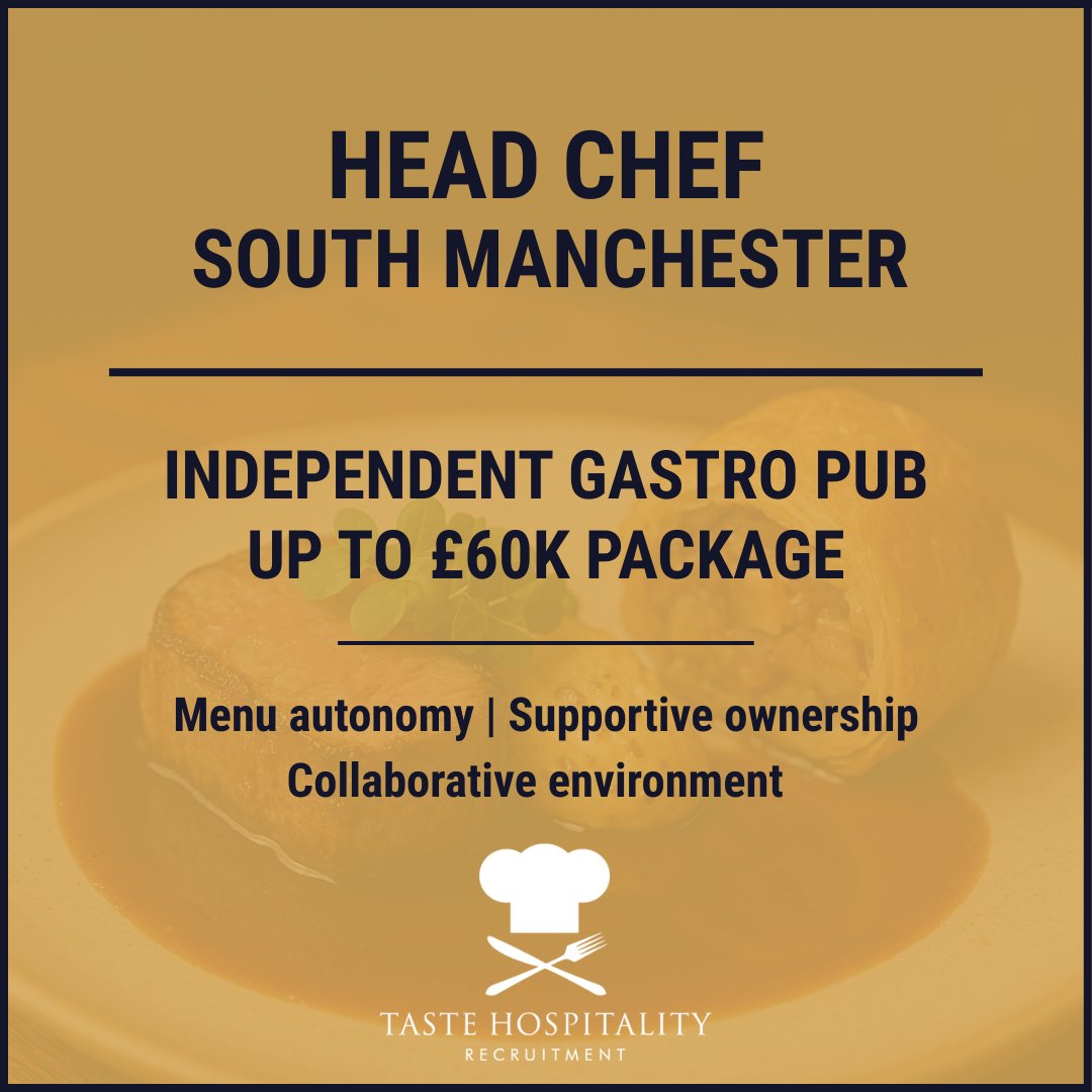 We’re recruiting a Head Chef for an independent modern British gastro pub in South Manchester.

💷 Up to £60k package
🔥 Creative freedom
🍽️ Quality-led kitchen

Interested? Drop us a message. #ChefJobs #Manchester