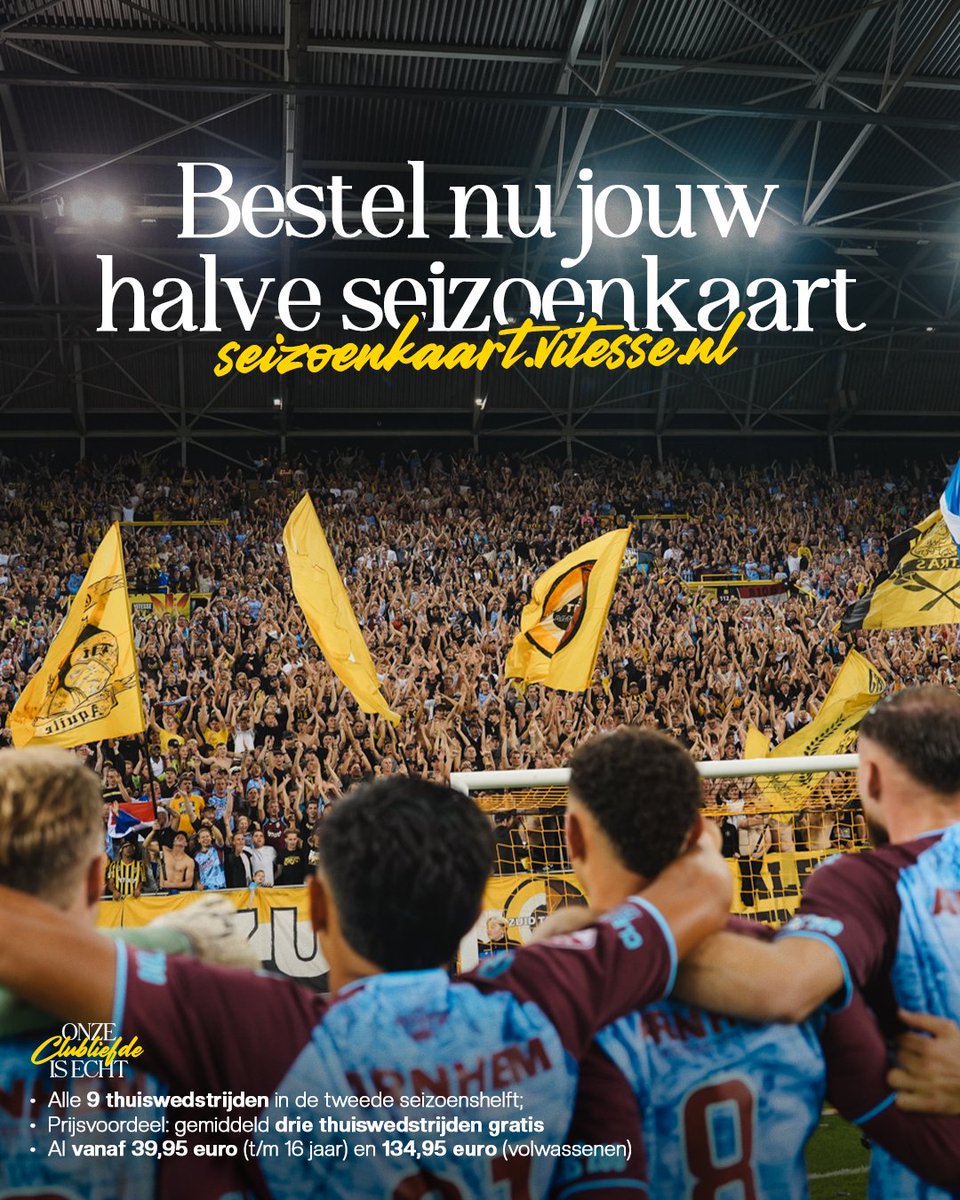 Jullie kleuren onze club geel en zwart 💛🖤

Sluit jij ook aan? Bestel dan nu jouw halve seizoenkaart 2025|2026! 👥

🔗 Meer info via vitesse.nl/nieuws/2025/ha…