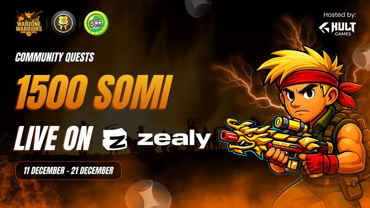 Play, Collect XP and Secure Rewards - 1,500 SOMI 

The Community Gaming Quests are Live! 

Explore and Play games on <a href="/Somnia_Network/">Somnia</a>, do social tasks and climb the XP Leaderboard! 

🔗 Go to zealy.io/cw/kultgames/q… &amp; start early!

Brought to you by @Warzone_Somi, <a href="/PlayRumble_/">Play Rumble</a>,