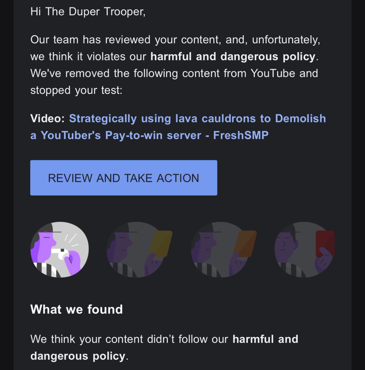 DuperTrooper's tweet image. YouTube has issued a guideline strike on a video where my team and I while operating entirely within legal boundaries shut down a CASINO that TARGETS CHILDRENS for supposedly violating the "harmful and dangerous policy" this video should be reinstated immediately @TeamYouTube
