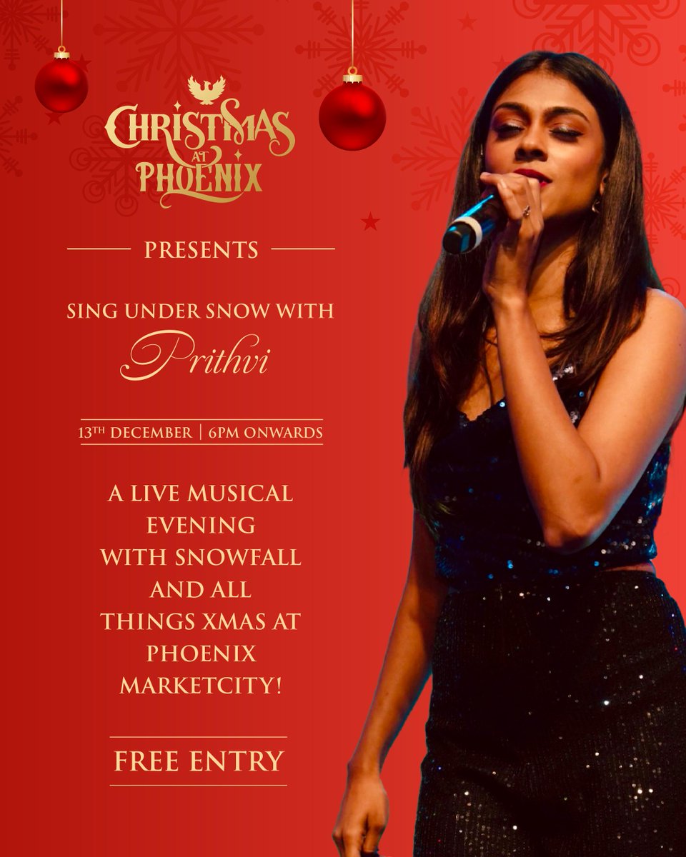 pmcchennai's tweet image. A night of music, snowfall &amp;amp; pure Christmas joy! 

Join us for a magical live performance by Prithvi at Phoenix Marketcity Chennai.

13th Dec | 6 PM | Free Entry

Bring your festive spirit—let’s celebrate together!✨

#ChristmasAtPhoenix #LiveAtPhoenix #PhoenixMarketcityChennai