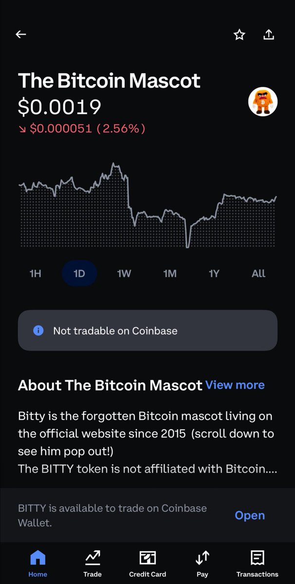Bitty4Bitcoin's tweet image. 🚨 ANNOUNCEMENT 🚨

BITTY is available to trade on @coinbase wallet now

Huge news 🔥

Just copy/paste the Ca onto Coinbase and then click on open Coinbase wallet

dTzEP9JU2NRDPuWtM32gaVKip2fTHBqjheU1APBpump

Bitty is Bitcoin 🟠