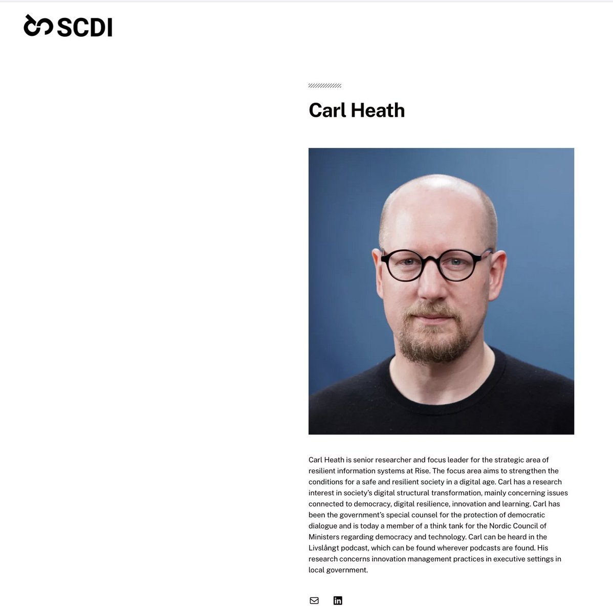 GStrand45's tweet photo. Det Svenska korrupta soyatyngda fittnyllet Carl Heath vill bojkotta X åt Wallenberg.

- Heath har en bakgrund i utbildning, ungdomsorganisationer och försvarssektorn, med över ett decennium vid Göteborgsregionens kommunalförbund (GR).
- Han har varit särskild utredare för regeringen i frågan "Demokratin i en digital tid" (2018–2020), med fokus på medie- och informationskunskap.

RISE, 
RISE Research Institutes of Sweden är ett statligt forskningsinstitut som samarbetar med industri och akademi för att driva innovation

SCDI, WALLENBERG DIGITAL INNOVATION PROGRAM
Swedish Center for Digital Innovation (SCDI) är värd för Wallenberg Digital Innovation Program (WDIP). Programmet är utformat för att öka effekten av högkvalitativ forskning inom digital innovation och transformation, och stärka den digitala kapaciteten hos främst svenska organisationer.