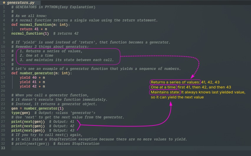 flowfelis's tweet image. Day 39/100 of #100DaysOfPythonTips 🐍
 Most Basic explanation of Python generators.
p.s. : the one you can understand

#Python #pythonlearn #100DaysOfCode