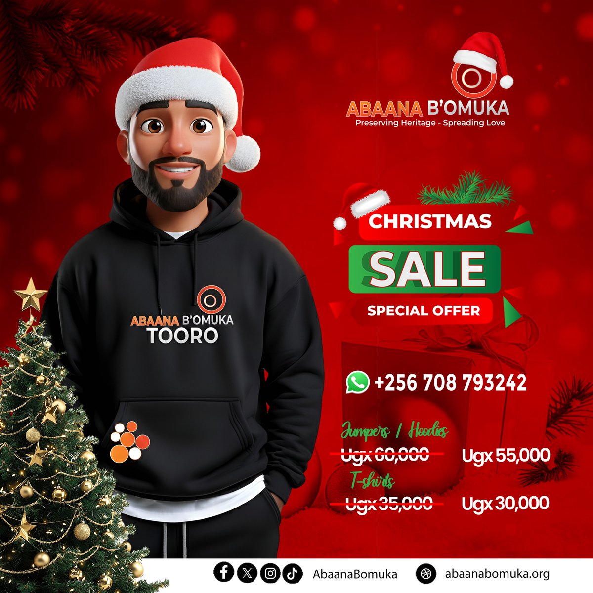 This season of giving, we’re giving you unbeatable offers on all Abaana B’omuka outfits! Whether it’s a hoodie or T-shirt, wear something that speaks identity, unity, and culture. Limited-time Christmas Sale  don’t miss out!