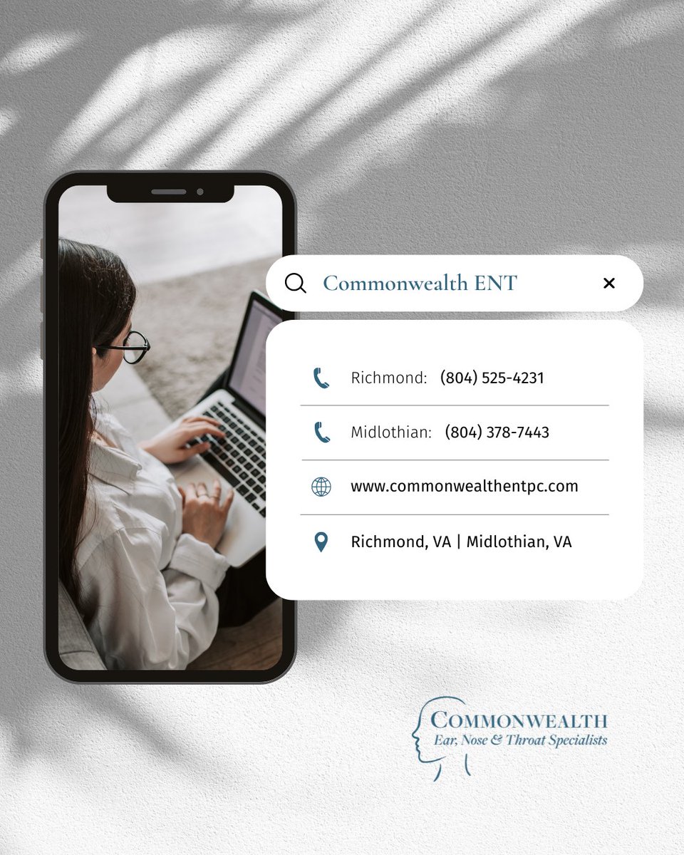 Your health matters, especially during the busy holiday season. 🎄

Schedule your appointment today to stay on top of your ear, nose, and throat health and enjoy the holidays with ease. 🩺💙

🖥️ | vist.ly/4i58m
📞 RICHMOND | (804) 525-4231
📞 MIDLOTHIAN | (804) 378-7443