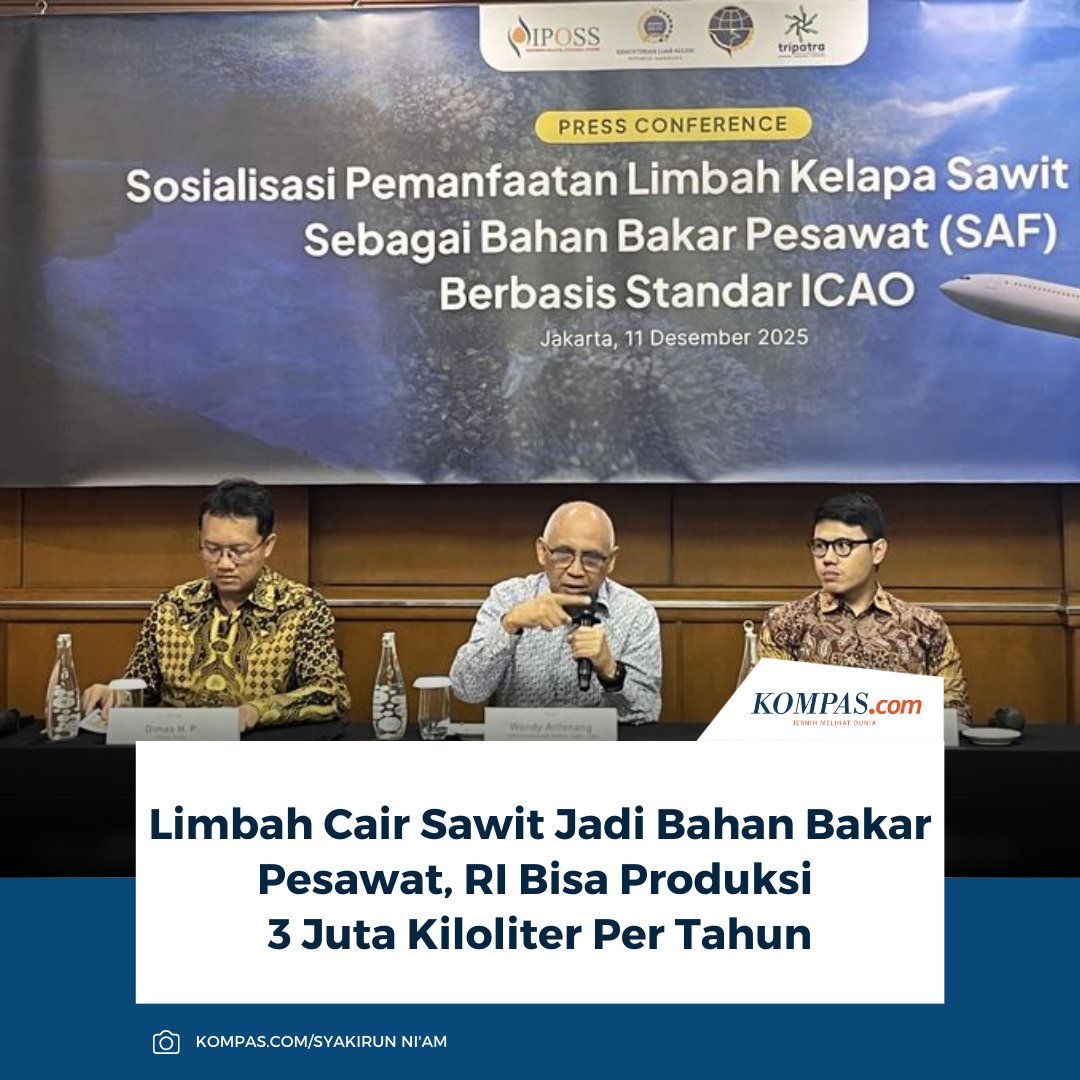 Kasubdit Riset IPOSS, Dimas Haryo Pamungkas, menjelaskan perhitungan awal berasal dari produksi tandan buah segar kelapa sawit yang mencapai 256 juta ton. Dari volume itu, sekitar 1 persen dapat menjadi minyak POME.

Baca di sini: money.kompas.com/read/2025/12/1…

~AM #Sawit #BahanBakar