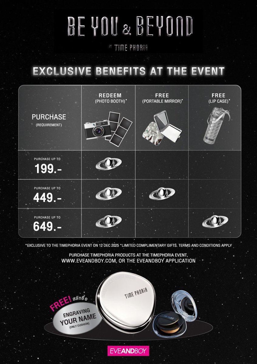 Navigate your way through the Satur.
BE YOU &amp; BEYOND awaits.

12.12 | EDEN 1, Central World
Jeff Satur live at 18.30
Dress Code: Metallic / Silver

Be There. Shine Loud.

#TIMEPHORIA #BeautyWithoutLimits
#TIMEPHORIATHxEVEANDBOY #BEYOUANDBEYOND #TIMEPHORIAXJEFFSATUR