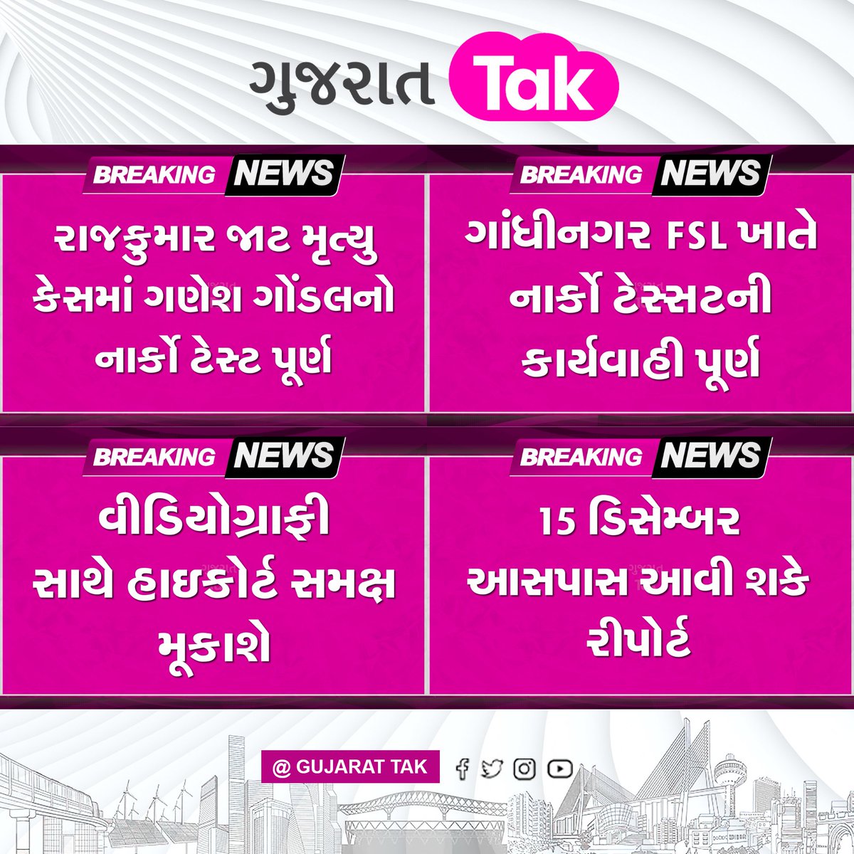GujaratTak's tweet photo. રાજકુમાર જાટ મૃત્યુ કેસમાં ગણેશ ગોંડલનો નાર્કો ટેસ્ટ પૂર્ણ:એક-બે દિવસ રિપોર્ટ તૈયાર થશે
#ganeshgondal #rajkumarjatcase #RajkumarJat https://t.co/IvTxWtkwp4