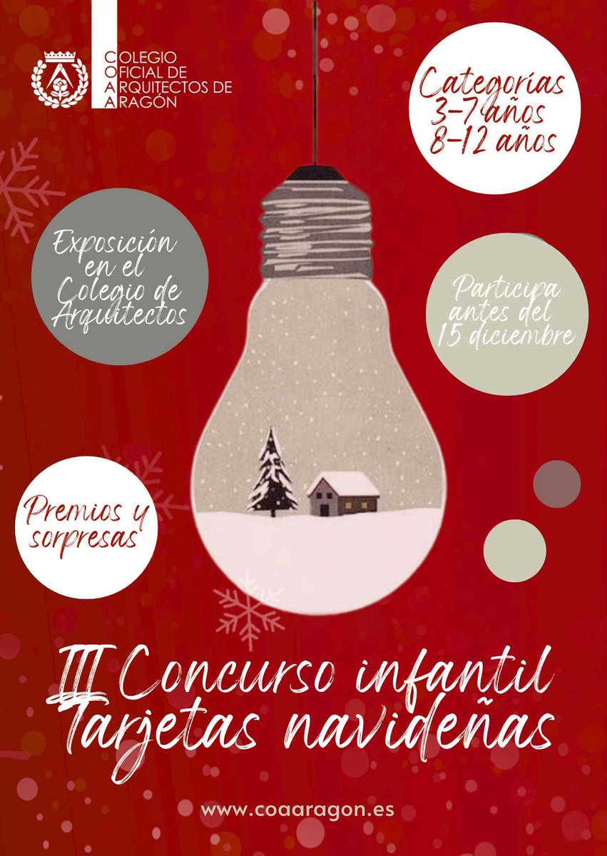 🎄El Colegio de Arquitectos de Aragón lanza el III Concurso Infantil de Tarjetas Navideñas y abre la puerta a que los más pequeños activen su creatividad con mirada arquitectónica.

Participantes:👧👦 De 3 a 7 / De 8 a 12 años

 💌 ¡Envía o trae tus postales antes del 15 de dic!