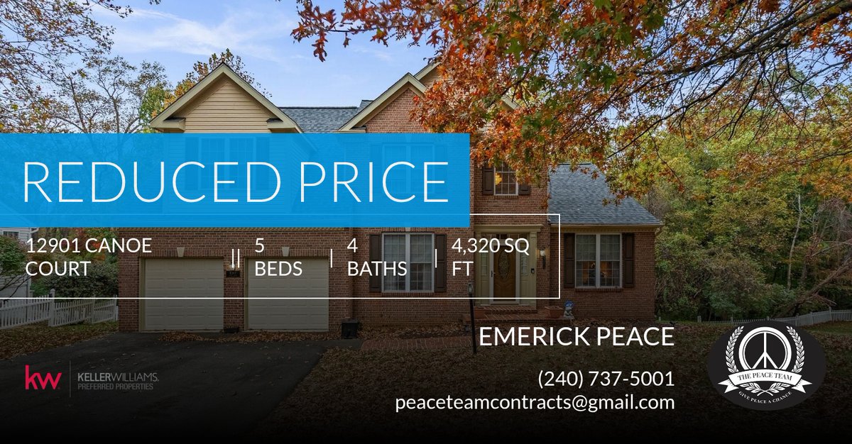 EmerickPeace's tweet image. 📍 Reduced Price 📍 This recently reduced home at 12901 Canoe Court in Fort Washington won't last long, so, don't wait to set up a showing! Reach out here or at (240) 737-5001 for more information! homeforsale.at/12901_CANOE_CO…