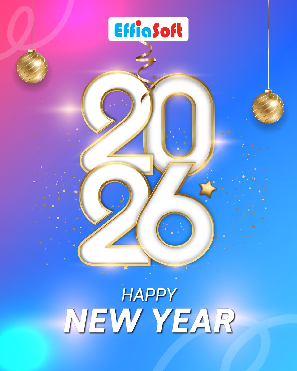 EffiaSoft's tweet photo. Happy New Year 2026! 🎉✨
Wishing you success, clarity &amp; powerful new beginnings - from #EffiaSoft.
#HappyNewYear #Happy #Welcome2026 #NewYearGoals #DigitalFuture #Innovation #Business #Vision #YearOfGrowth #TechForward #Bye2025 #NewBeginnings #Success #FutureReady #Leadership https://t.co/r8VWFdKeU2