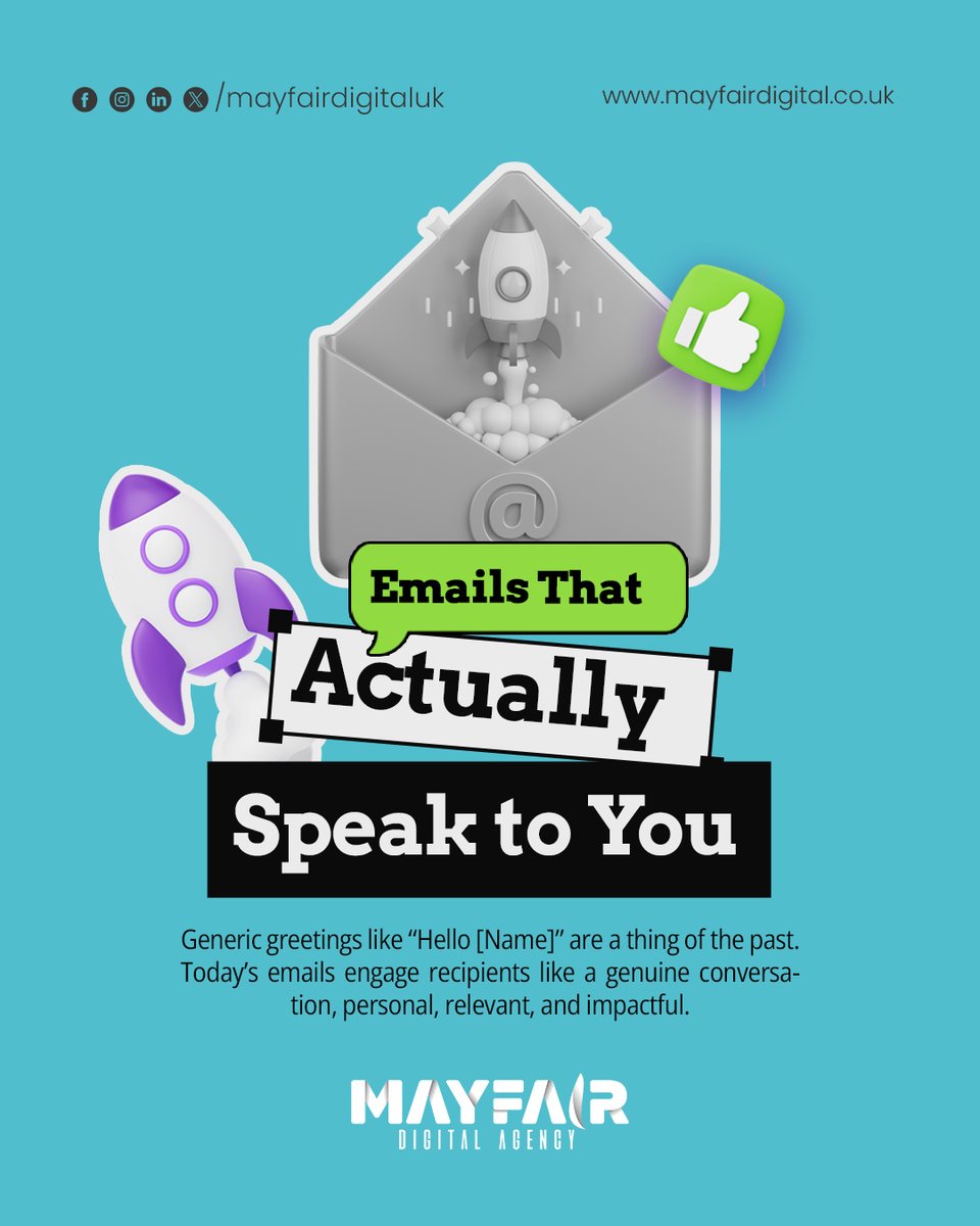 Mayfair_Digital's tweet photo. Today's emails should be conversations, not templates. At Mayfair Digital Agency, we craft emails that are personal,relevant, and impactful. Let’s talk!💬
#DigitalMarketing #MarketingInnovation #SEO #FutureOfMarketing #MayfairAgency #BrandGrowth #MarketingStrategy #digitalsuccess https://t.co/AVKvgu2RwM