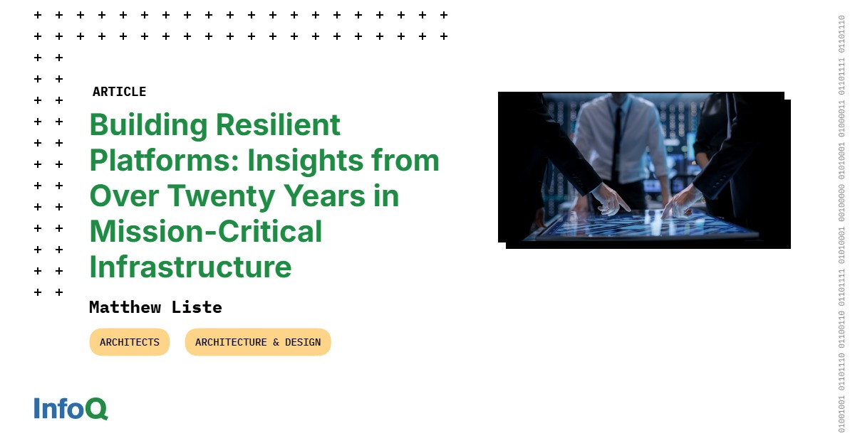 InfoQ's tweet image. Great platforms feel magical! They hide complexity behind an intuitive experience, operating so seamlessly that users never have to think about the underlying infrastructure. M. Liste shares lessons from 20+ years of building mission-critical platforms: bit.ly/43rE5se
