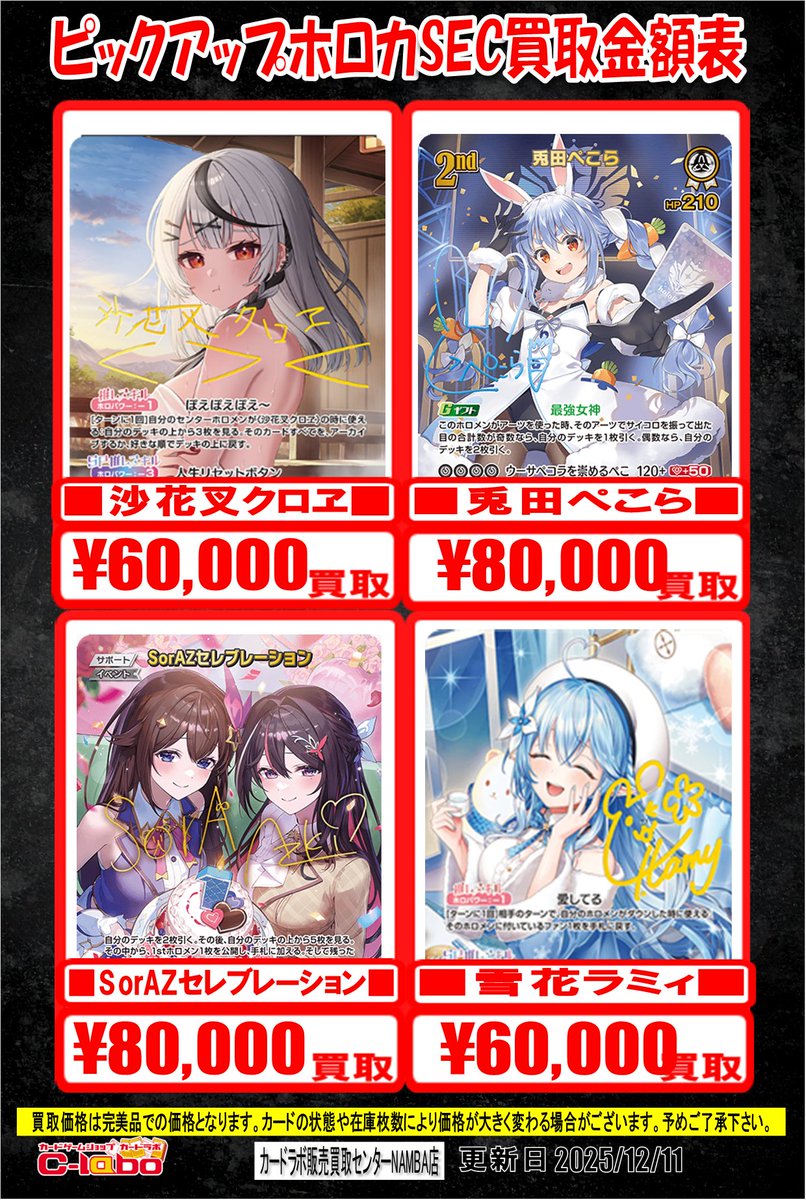 ホロカ 買取情報】 ✨✨ホロカSEC買取情報 ✨✨ ・兎田ぺこら ￥80,000