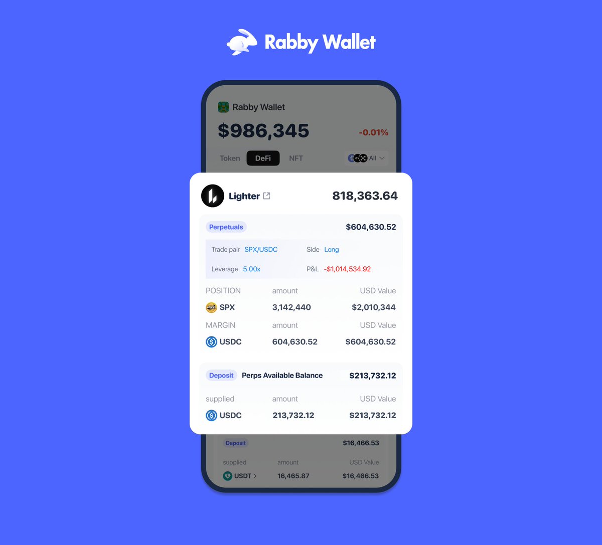 Rabby Wallet now tracks your Lighter balance.