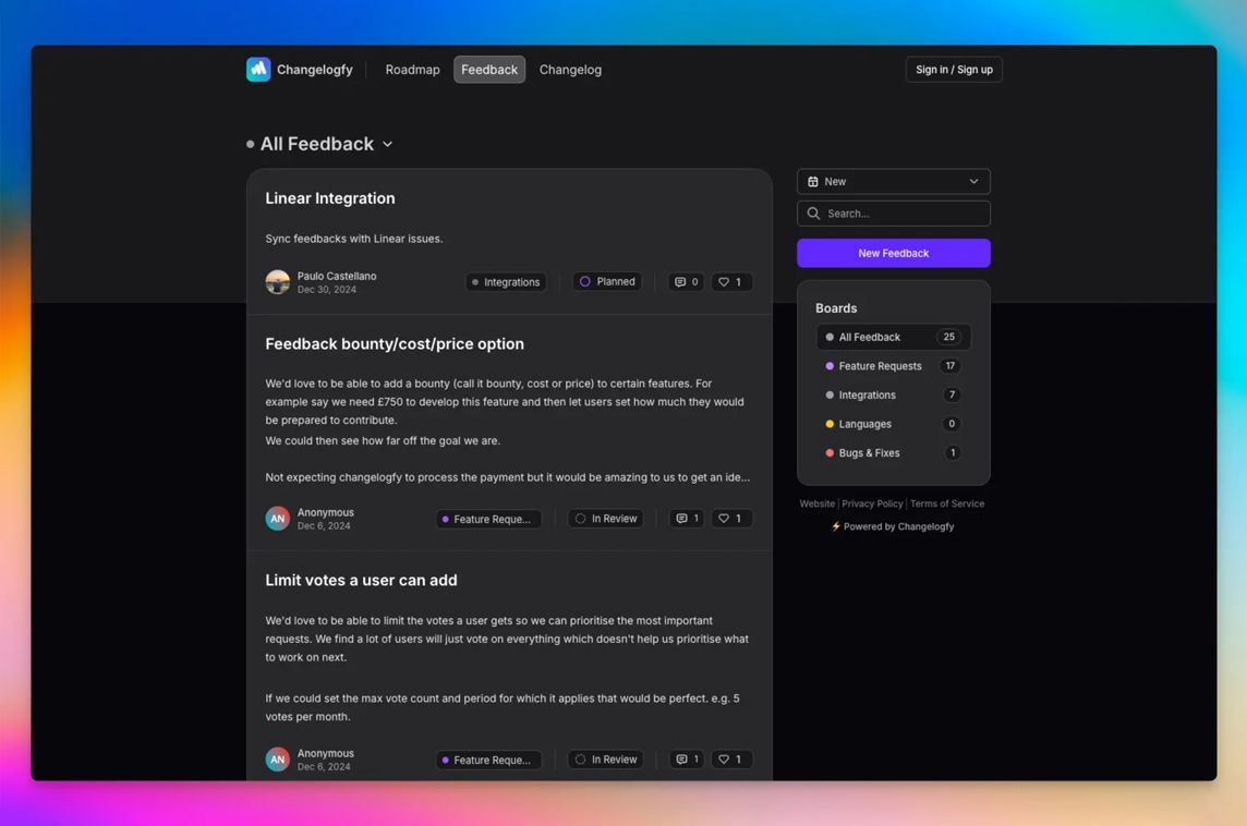 MadeWithLaravel's tweet image. Collect feedback, prioritize your roadmap, and announce the newest features of your app with @changelogfy – the SaaS solution is made with Laravel 📓 - madewithlaravel.com/changelogfy