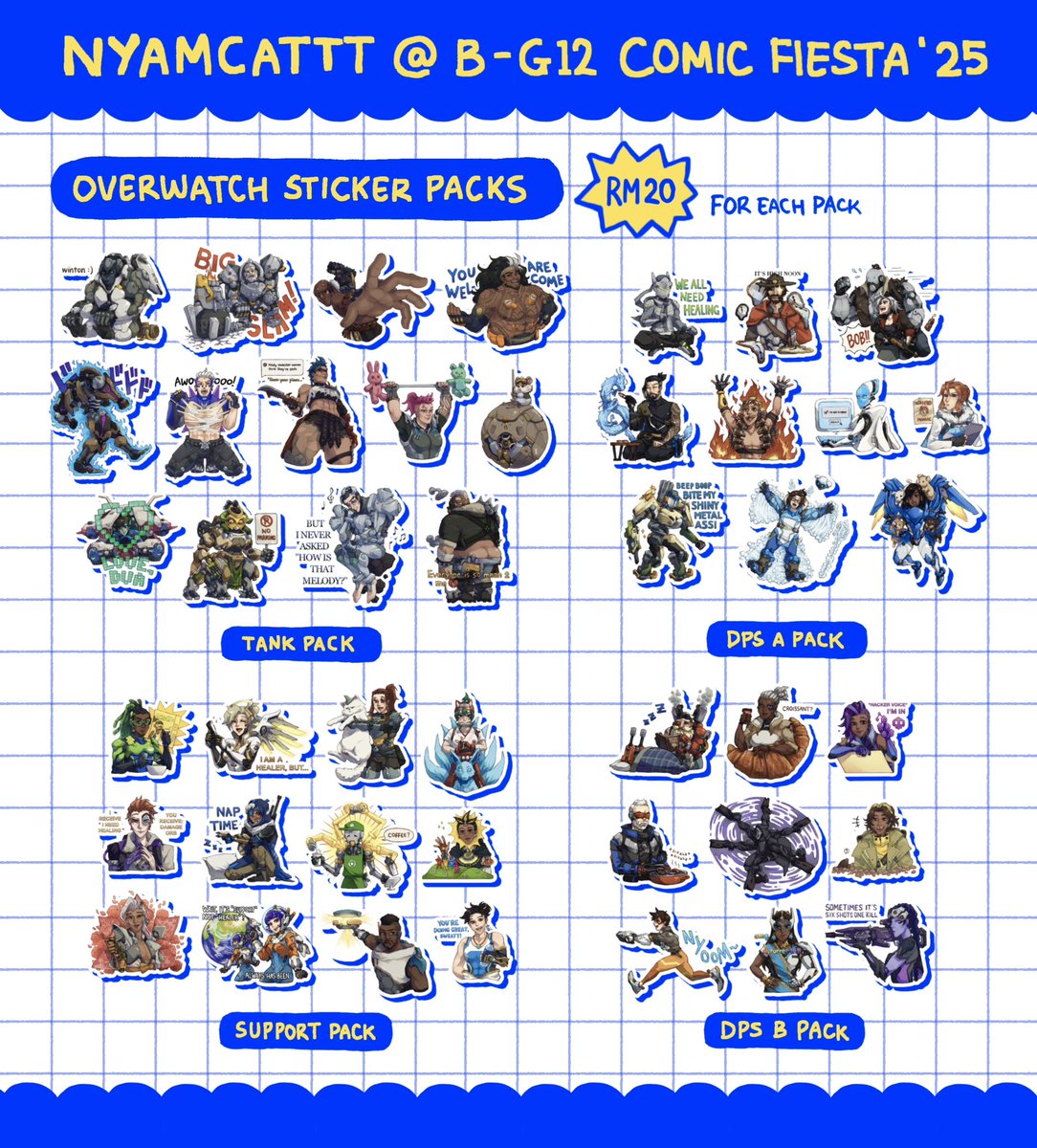 nyamcattt's tweet image. [RT appreciated!]

finally! here's my #ComicFiesta2025 catalogue!! Overwatch, Persona 3, 4, &amp;amp; 5, and a little bit of HSR

i'll be sharing a booth with @leekoii_ at B-G12 (lvl 3, hall 7)

#CF2025

1/2