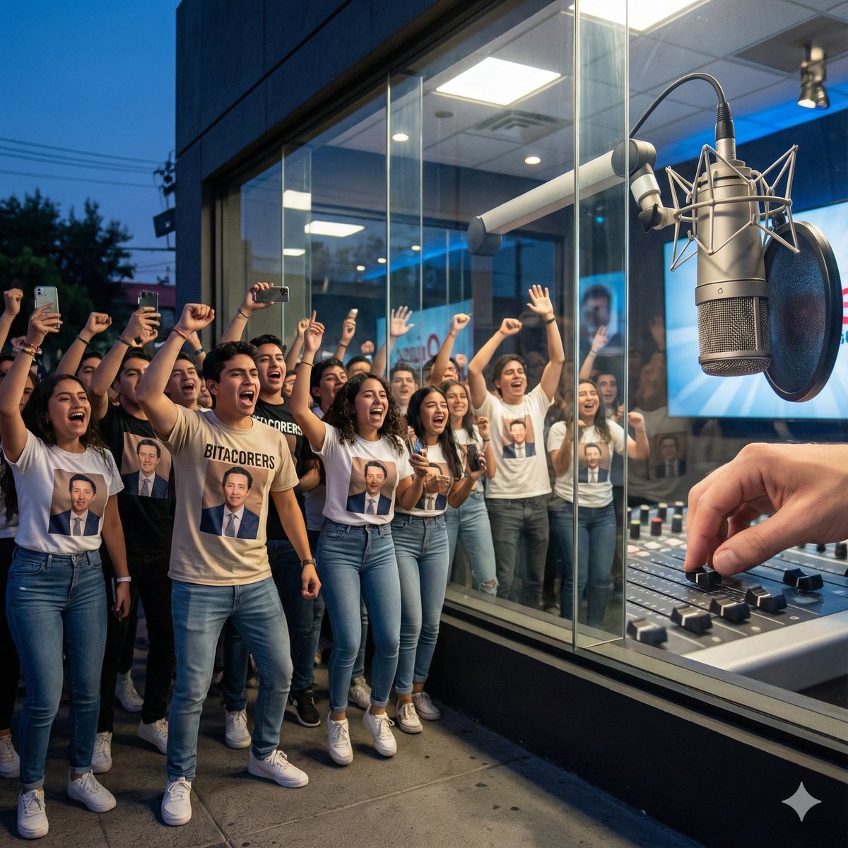 Hey <a href="/MarioMal/">Mario Maldonado</a> te dije que ibas a acabar cediendo a poner música de Bad Bunny ja ja ja bueno casi, por cierto, cada que escucho qué dices “Bitacorers” me imagino a fans  así como esta foto jaja foto hecha  con Gemini IA