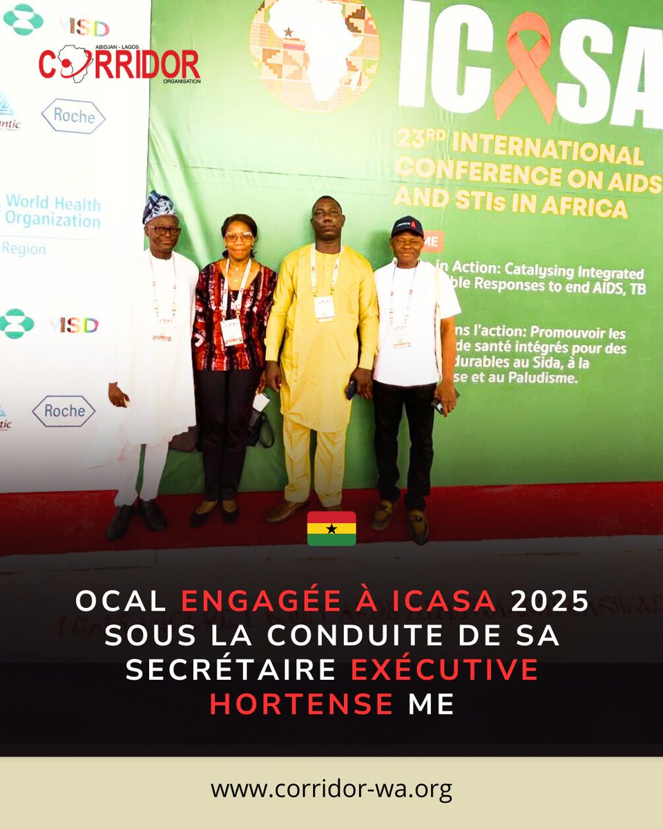🌍 OCAL a participé à #ICASA2025 à Accra (3-8 déc.), sous la conduite de sa Secrétaire Exécutive Hortense ME.
Un corridor engagé pour la santé, la mobilité et la dignité en Afrique 💪✨

👉 Plus d’infos : bit.ly/4q903ct

#OCAL #Santé #VIH #IntégrationRégionale